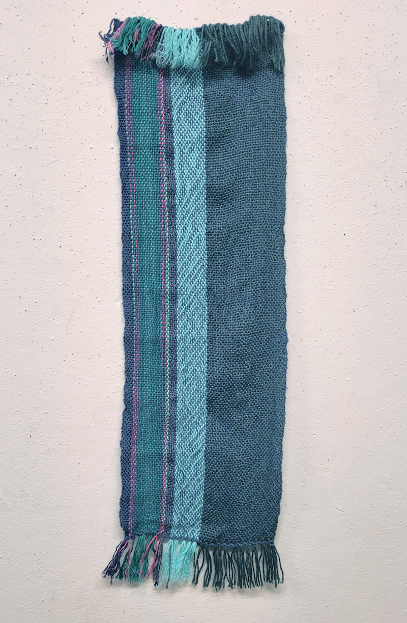 turquoise plain weave fabric with pink and light teal stripes